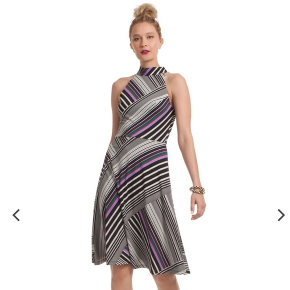 Trina Turk Gaiety Dress Diagonal Stripes High Neck Size 8 Lined